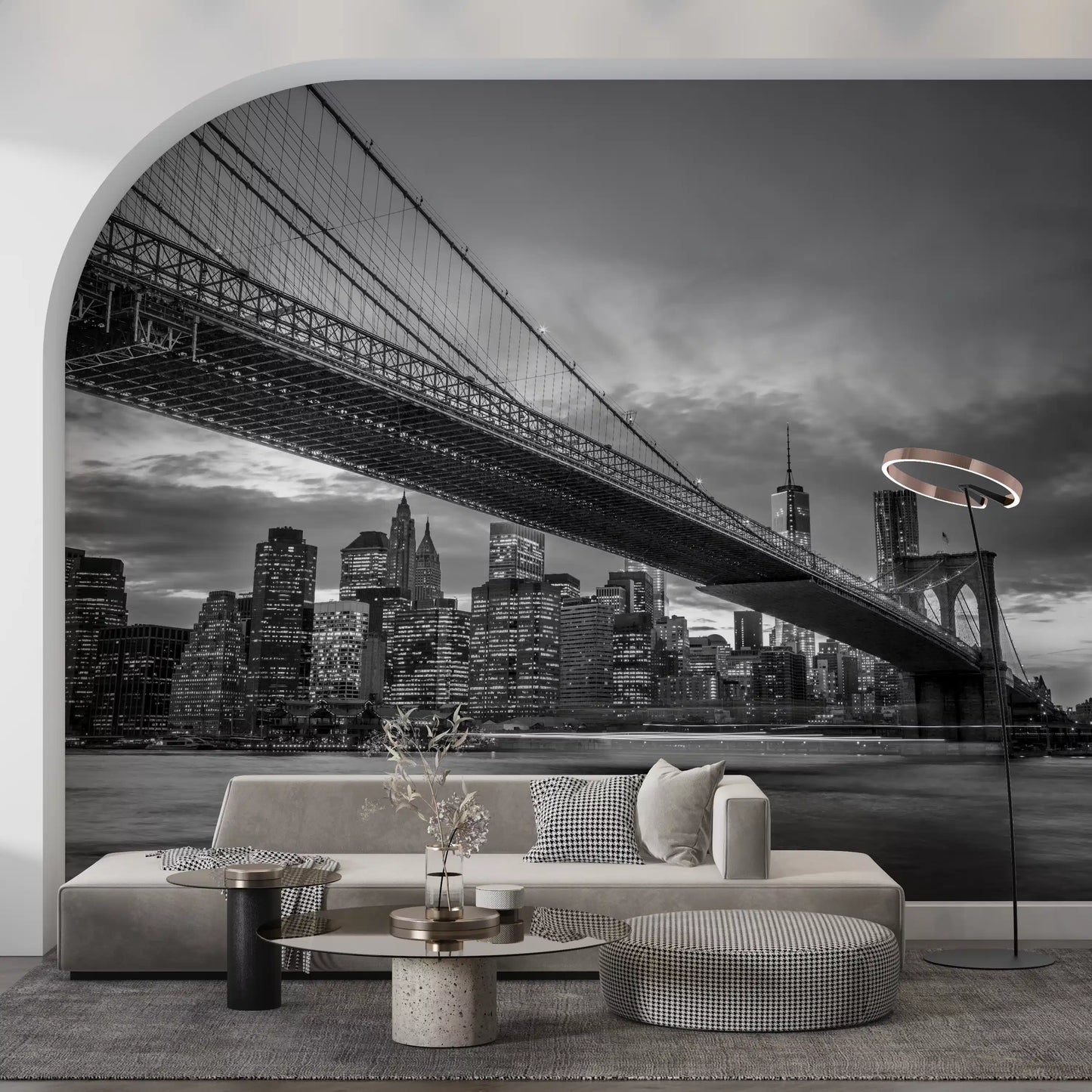 Steel cables and gothic towers in this NYC bridge wall mural