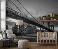 Iconic NYC Bridge and skyline wall mural in a Nursery areea 