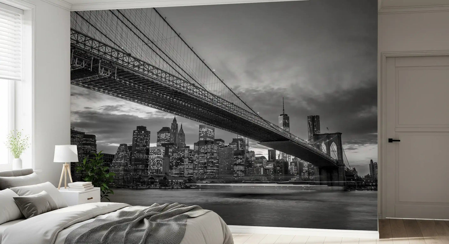 Brooklyn Bridge night wall mural with Manhattan skyline below