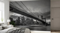 Brooklyn Bridge night wall mural with Manhattan skyline below