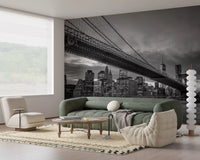 Under the Brooklyn Bridge wall mural capturing the NYC skyline