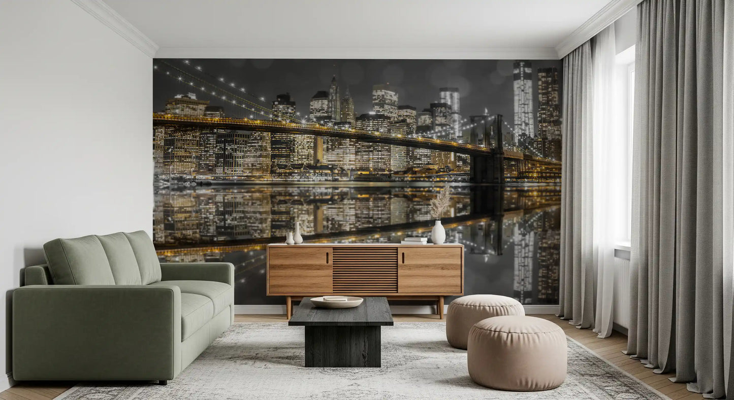 City of Gold & Gray: NYC Nightscape Wall Mural