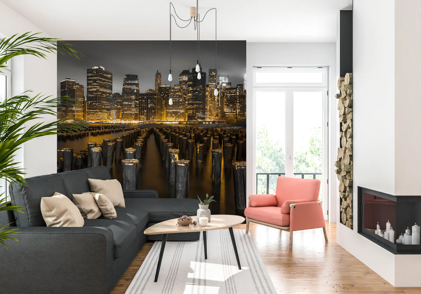 Selective gold and grey tones in the Golden Skyline Contrast wall mural