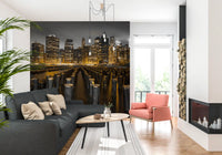 Selective gold and grey tones in the Golden Skyline Contrast wall mural