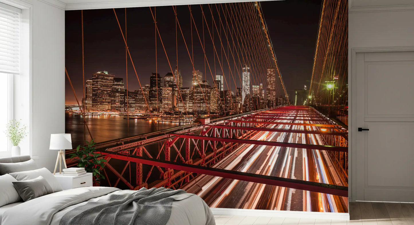 Manhattan skyline night wall mural along a Bedroom 