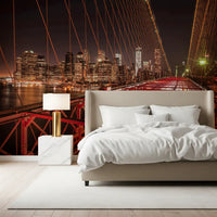 Brooklyn Bridge at night wall mural set on a moody bedroom