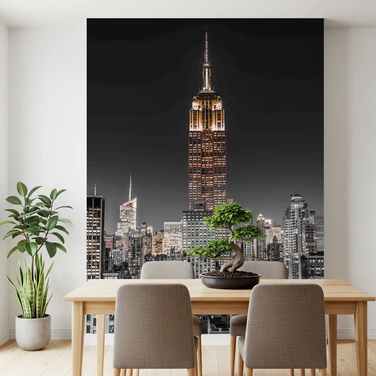 Empire Glow: NYC Night in Grayscale Gold Wall Mural