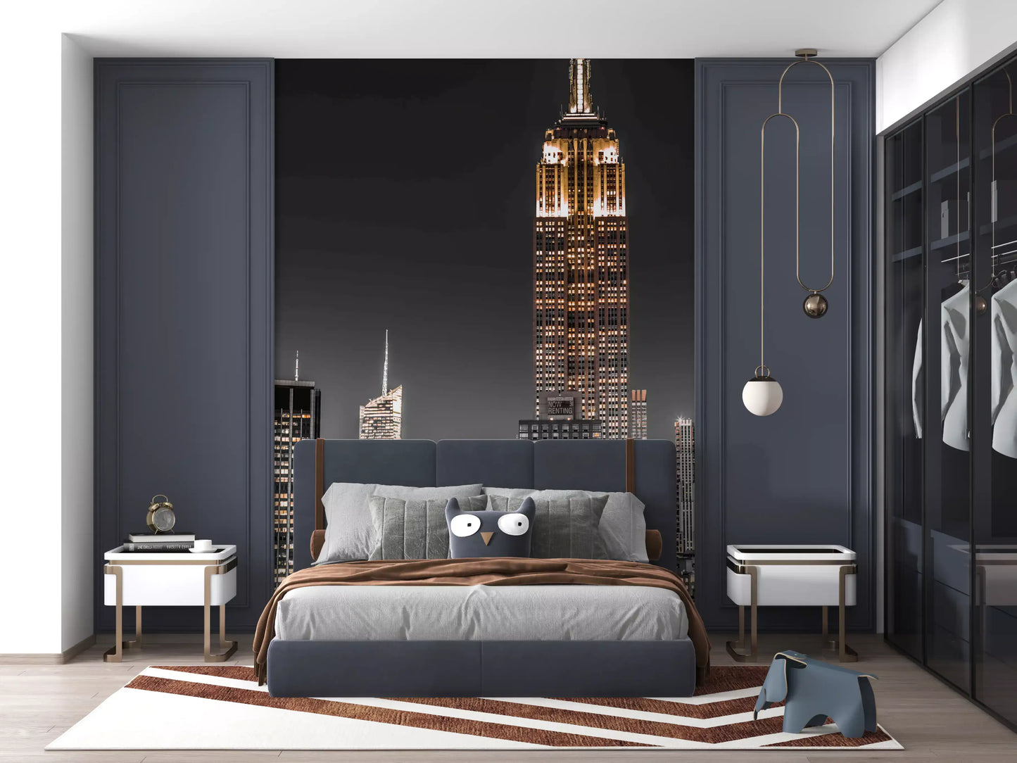 Empire Glow: NYC Night in Grayscale Gold Wall Mural