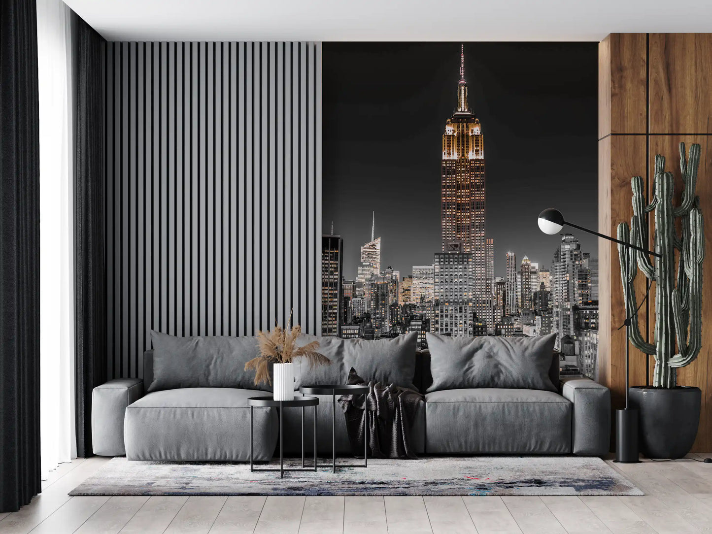 Empire Glow: NYC Night in Grayscale Gold Wall Mural