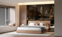 Urban Oasis wall mural of Central Park at night with Manhattan towers behind