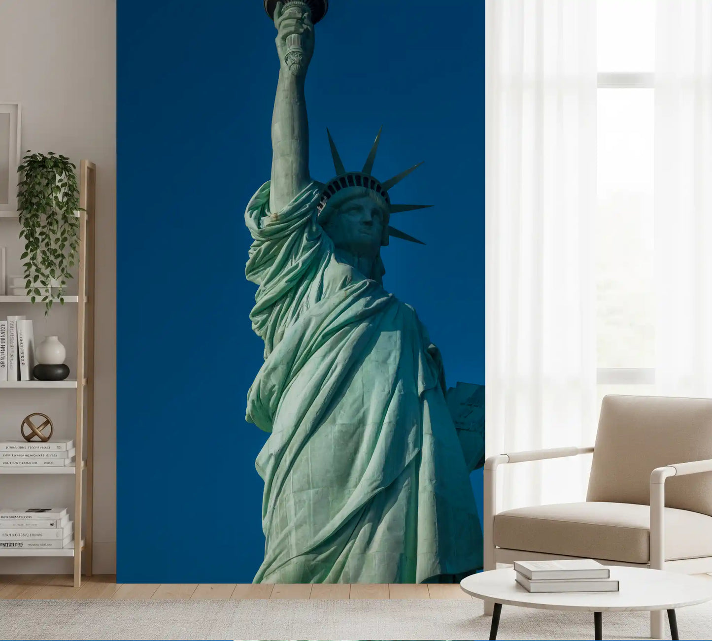 Azure sky and statue wall mural placed in an entryway