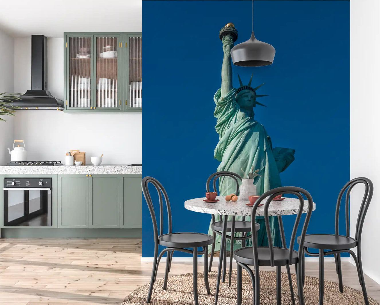 Liberty's Azure Grace wall mural covering a dining room