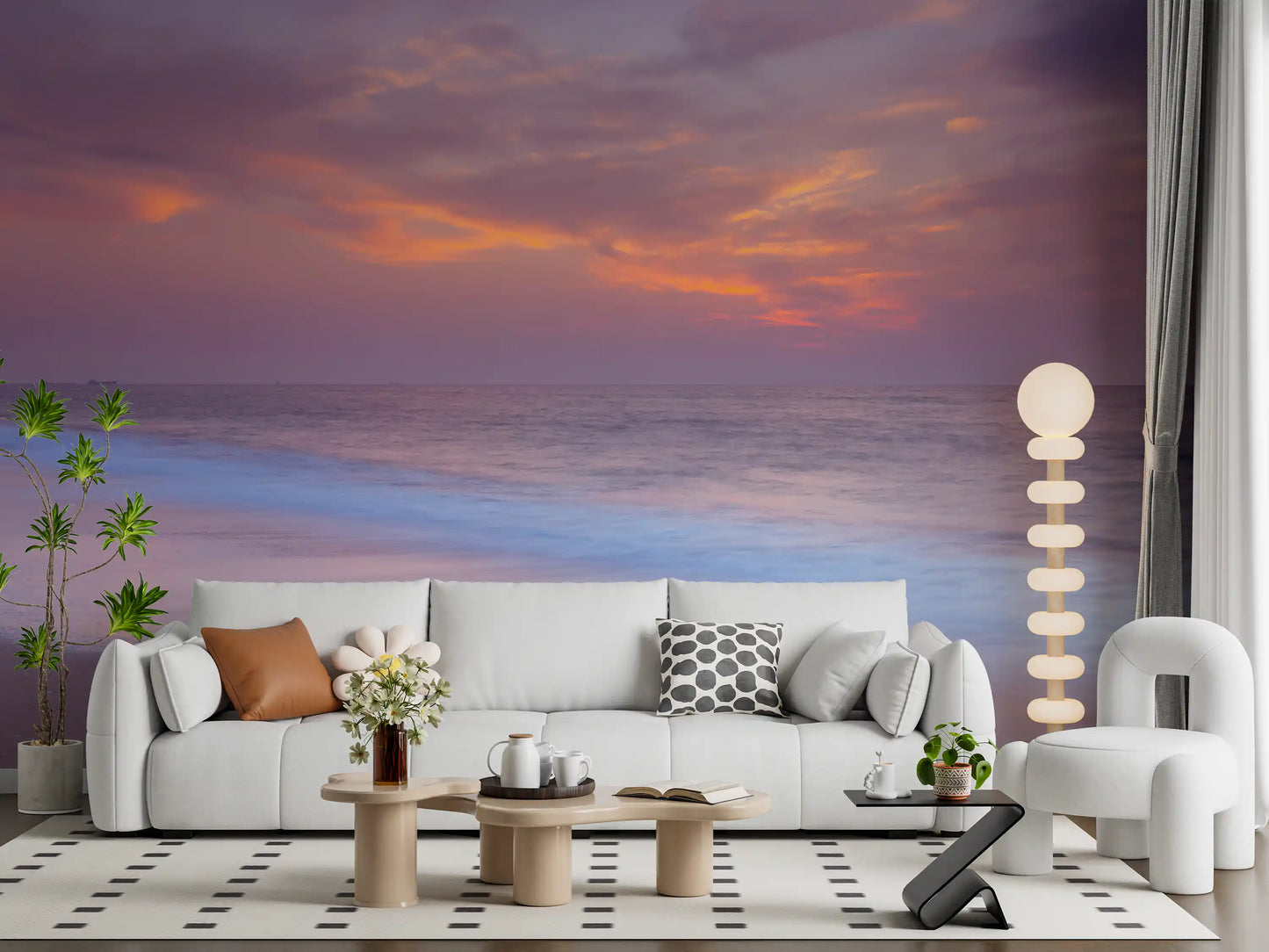 Evening shoreline on the Pastel Beach Serenity wall mural in a lounge, GD9763