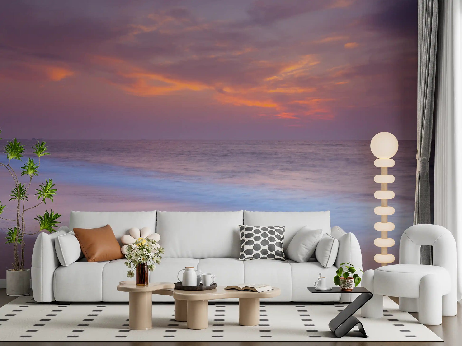Evening shoreline on the Pastel Beach Serenity wall mural in a lounge, GD9763