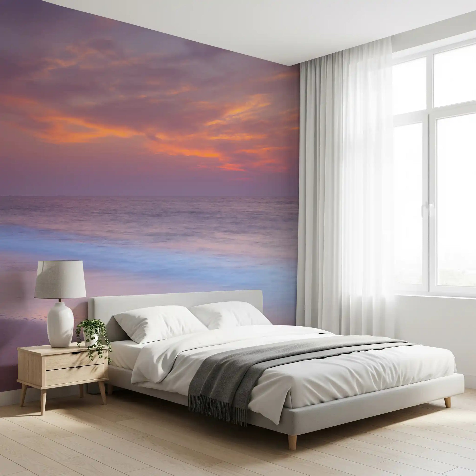 Retreating waves on the Pastel Beach Serenity wall mural in mauve and peach, GD9763