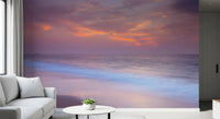 Pastel Beach Serenity wall mural with lavender sky and orange cloud streaks, GD9763