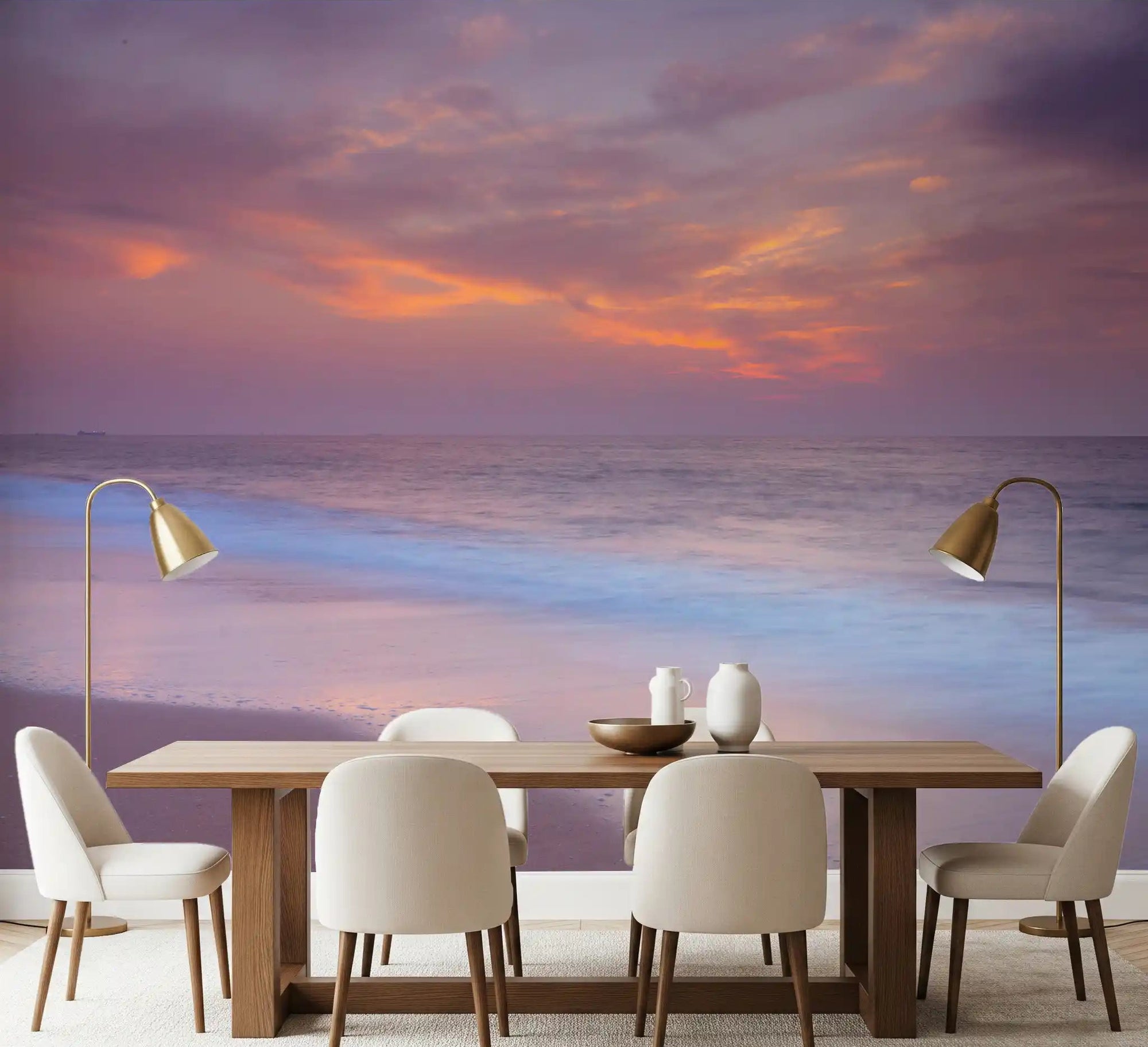 Pastel Beach Serenity wall mural in a dining room with lavender and peach tones, GD9763