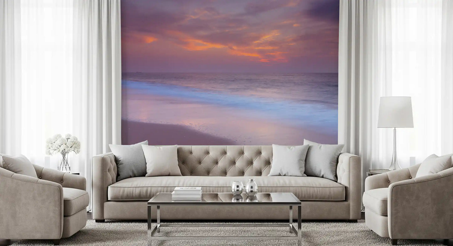 Beach Serenity wall mural with pastel hues set in a lounge area, GD9763