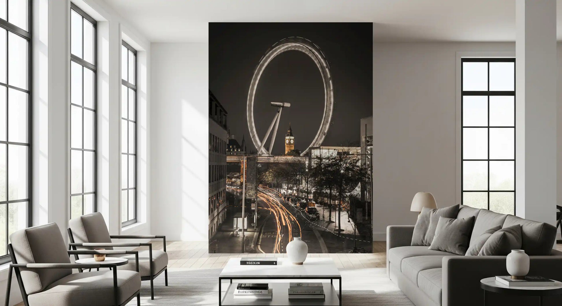 Big Ben & The Thames Wheel Wall Mural London skyline river view mural GD9766