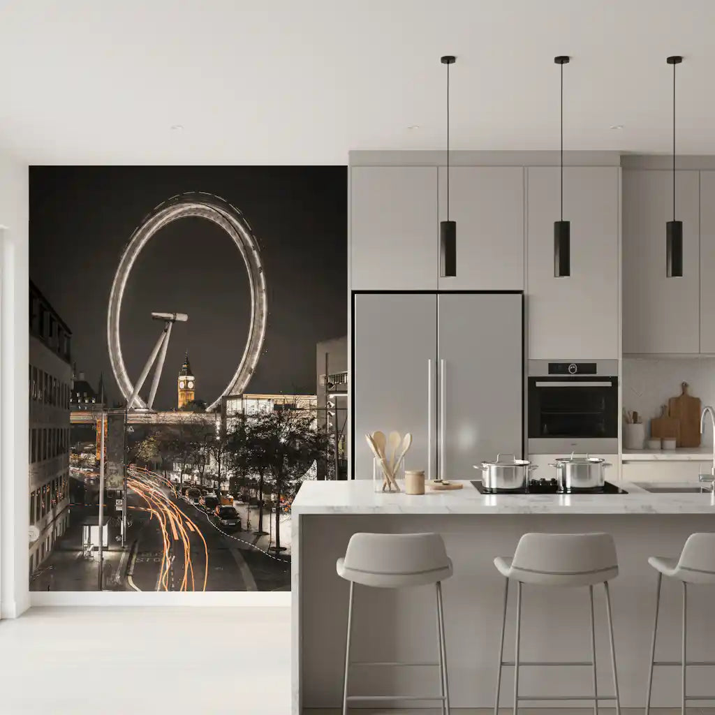 London Eye and Thames view Big Ben & The Thames Wheel Wall Mural design GD9766
