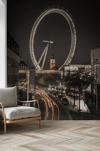 Evening London view mural Big Ben & The Thames Wheel Wall Mural style GD9766