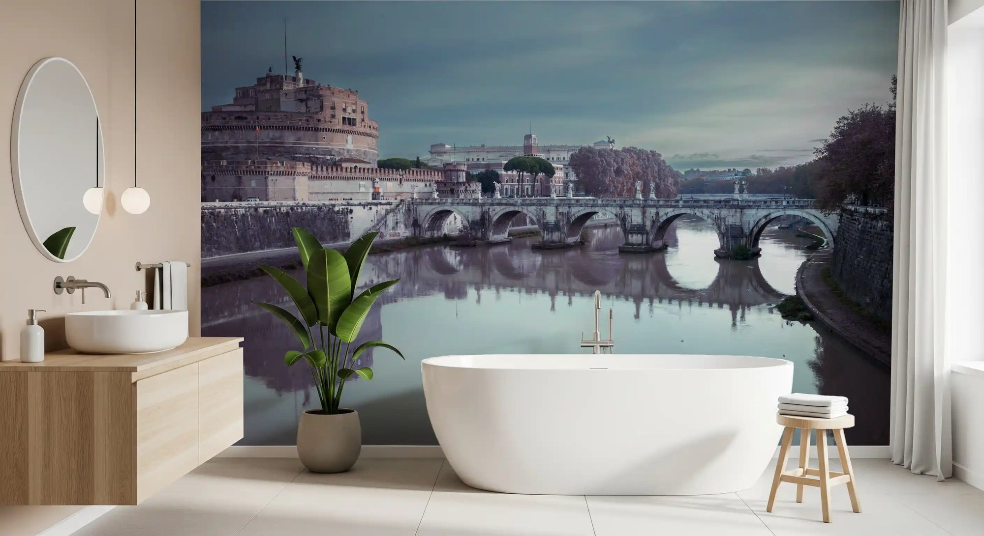 Roman Reflection Castel Sant'Angelo's Grandeur Wall Mural sunset river view GD9769