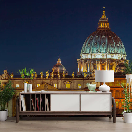 Vatican Night Illuminated Majesty Wall Mural glowing basilica night view GD9770