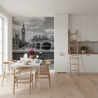 London Love: Monochrome & Red Roses Wall Mural