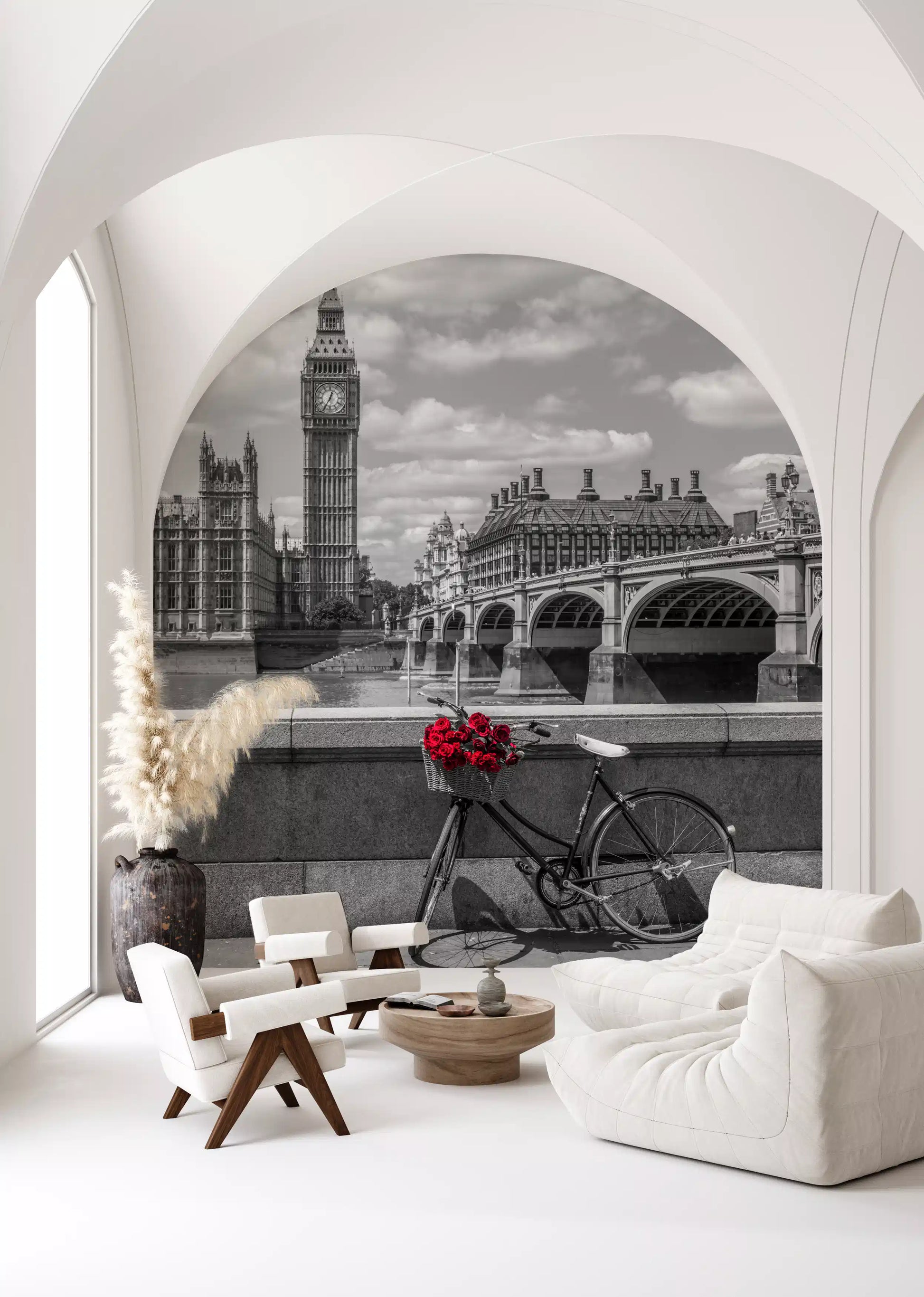 London Love: Monochrome & Red Roses Wall Mural
