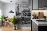 London Love: Monochrome & Red Roses Wall Mural