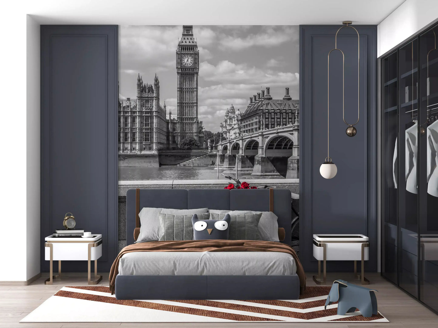 London Love: Monochrome & Red Roses Wall Mural