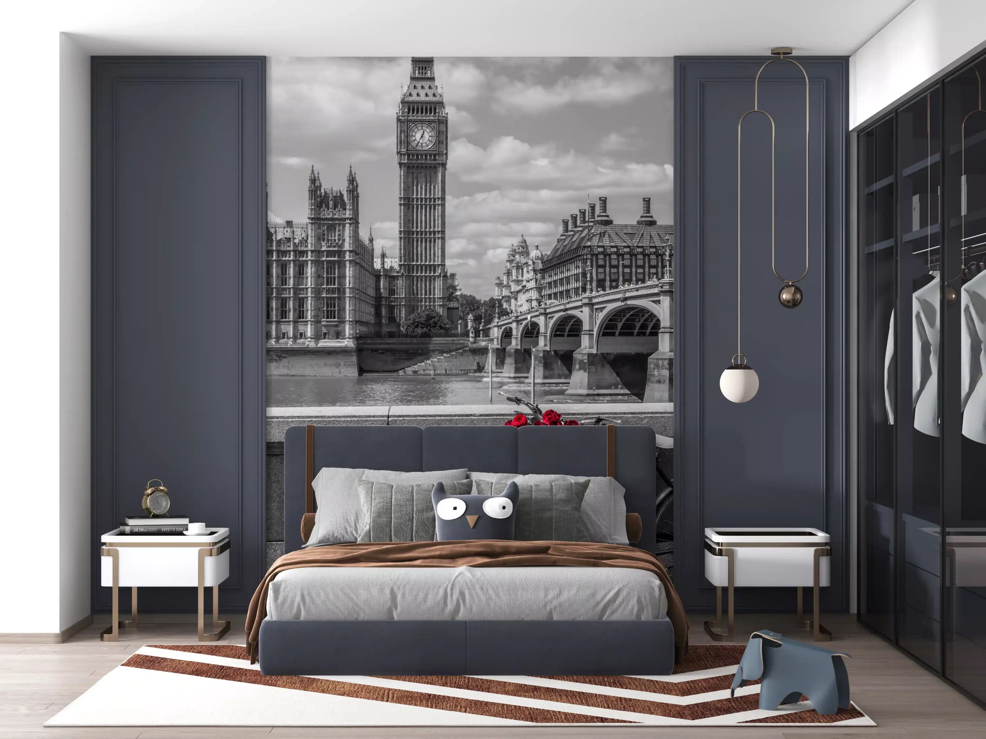 London Love: Monochrome & Red Roses Wall Mural