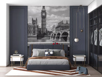 London Love: Monochrome & Red Roses Wall Mural