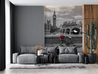 London Love: Monochrome & Red Roses Wall Mural