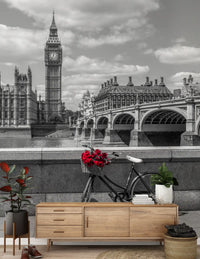 London Love: Monochrome & Red Roses Wall Mural