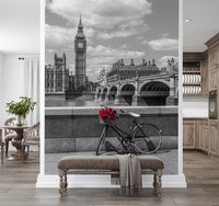 London Love: Monochrome & Red Roses Wall Mural