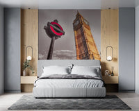 Two glowing clock faces mark the tower top in the London Contrast wall mural., GD9772