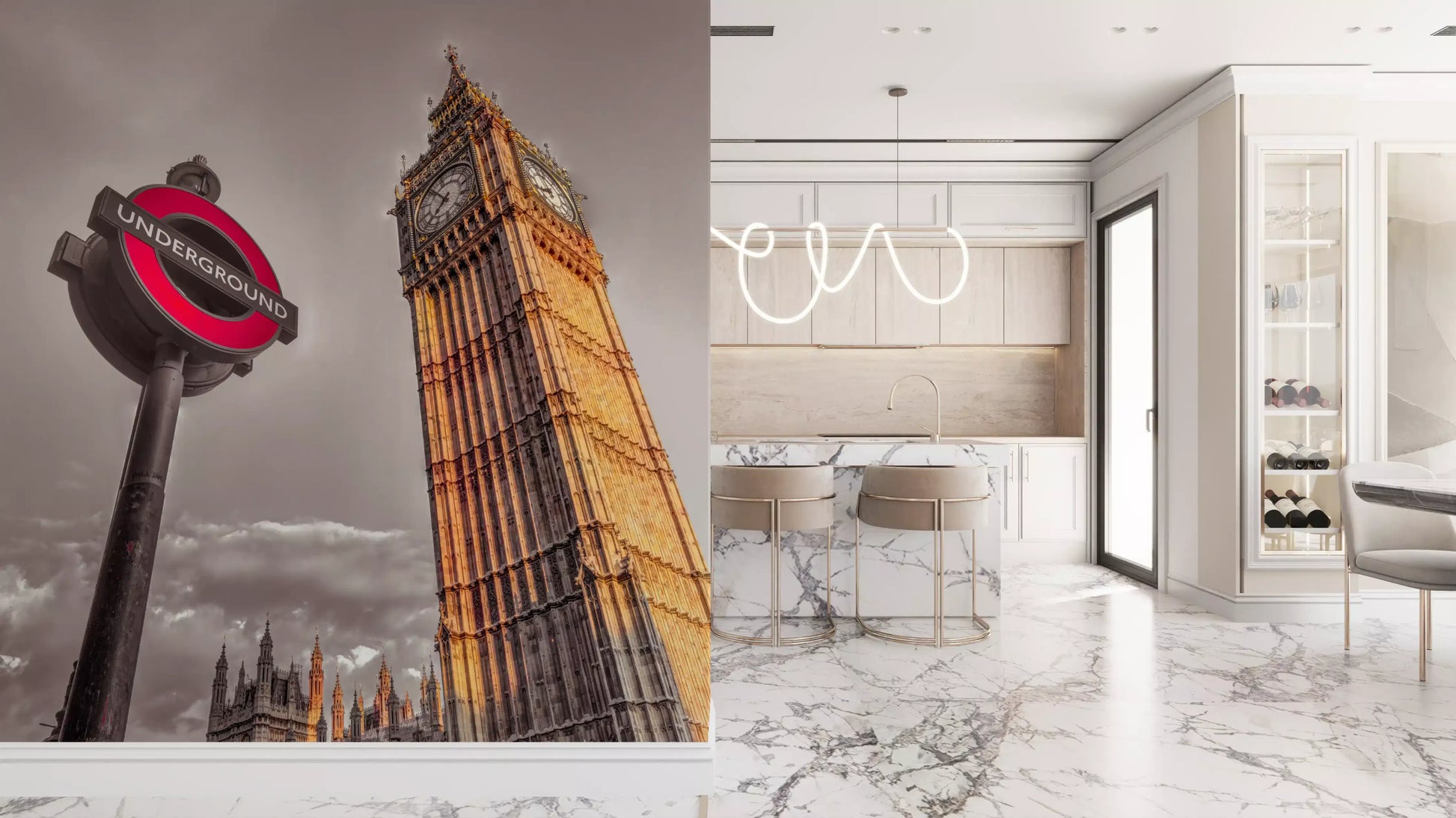 Golden Hour wall mural with Landmarks greet guests in hallway., GD9772
