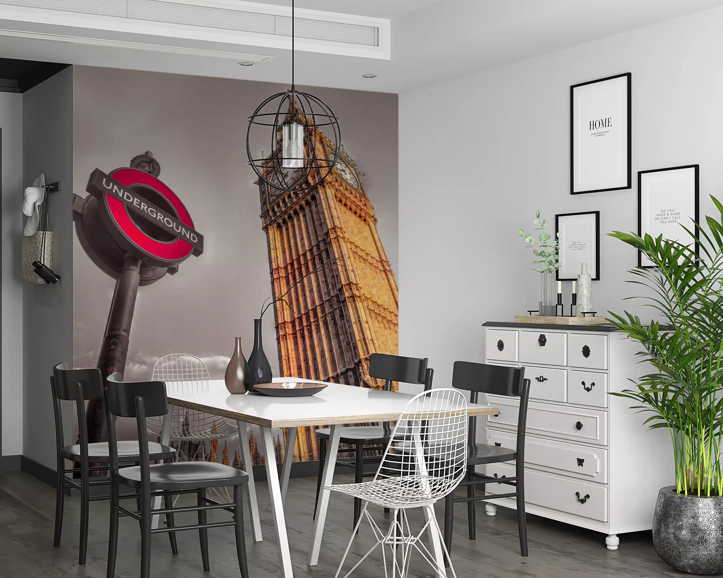 Golden Hour London wall mural with A glowing clock tower anchors in dining area., GD9772
