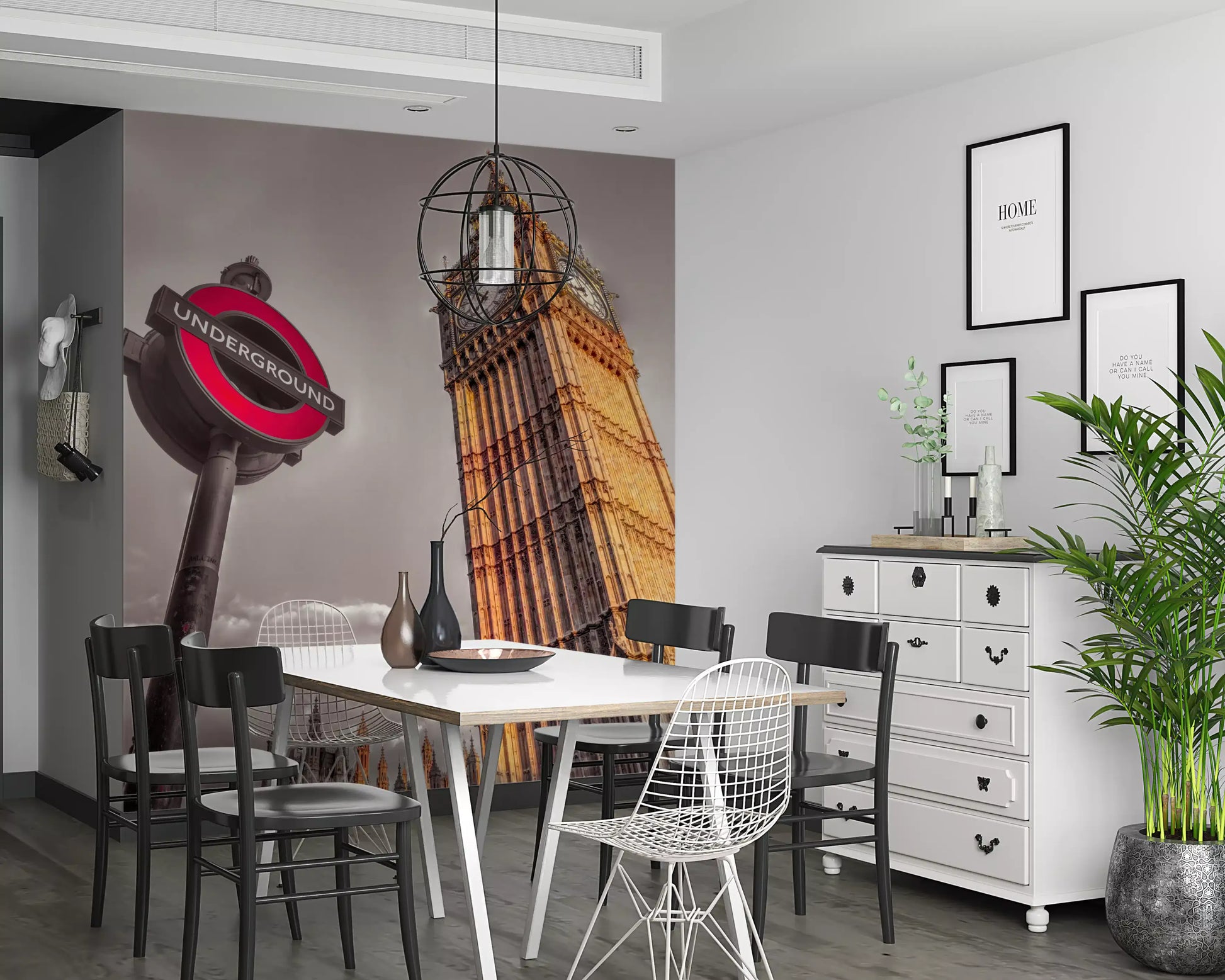 Golden Hour London wall mural with A glowing clock tower anchors in dining area., GD9772
