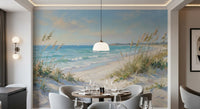 Coastal pathway wall mural with a sandy track leading toward a turquoise sea.