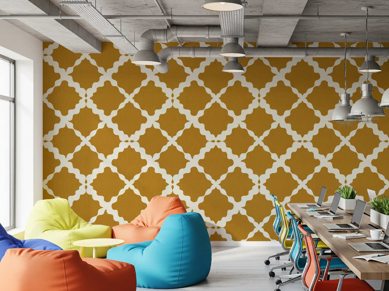 Textured Lattice Trellis Geometric Mustard Minimalist Modern  Wallpaper⁠