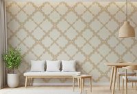 Minimalist trellis motif wallpaper in neutral cream and sand beige colorway.
