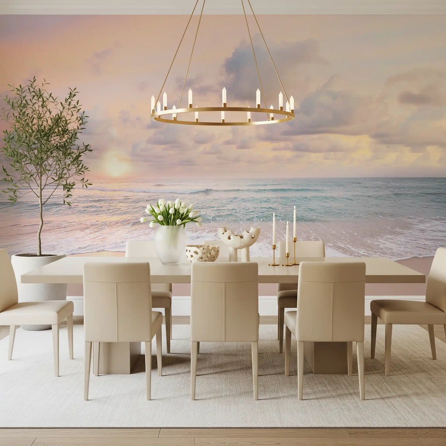 Peach Sky, Teal Sea Wall Mural