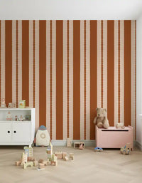 Warm earth stripe wallpaper in a playroom with terracotta tones., GD9791