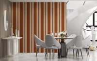 Rust cream vertical stripe and circle dot detail on wallpaper., GD9791