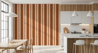Terracotta and beige scallop edge stripe wallpaper in kitchen., GD9791