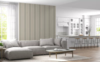 Repeating scallop dot stripe wallpaper in muted sage and warm cream tones., GD9793
