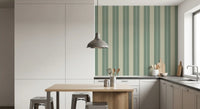 Dotted centre stripe on sage beige vertical stripe wallpaper in kitchen., GD9795