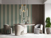 Office accent wall with sage and beige striped self-adhesive wallpaper., GD9795
